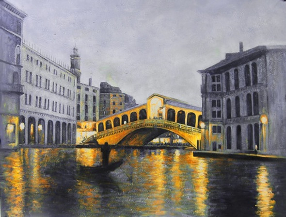 VeniceMagic - 48in X 36in,FIZ031LND_4836,Black, Dark Shades,Rs.4490,Landscape and Seascape,Bredge Scene;Bestsellers;Promotions/Curator Fav. Picks Under 5000;By Orientation and Size/Horizontal/Large (33in to 40in);Full Collection Buy canvas art painti