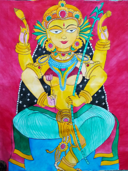 Devi Lakshmi (ART_5791_38121) - Handpainted Art Painting - 18in X 22in