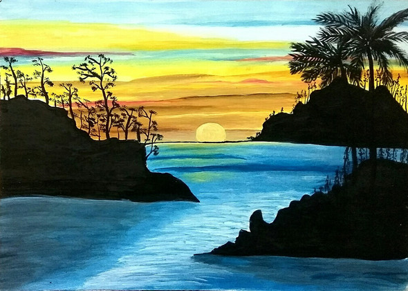 Sunset landscape handmaded painting  (ART_6605_38108) - Handpainted Art Painting - 16in X 11in