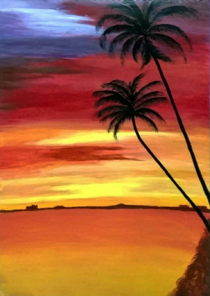 Sunset landscape handmaded painting  (ART_6605_38107) - Handpainted Art Painting - 11in X 16in