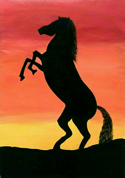 Standing horse handmaded painting  (ART_6605_38105) - Handpainted Art Painting - 11in X 16in