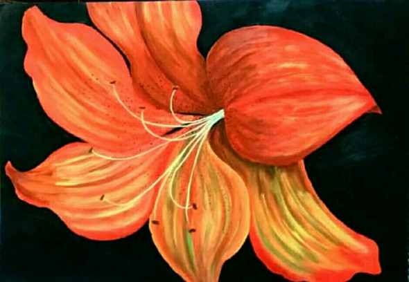 Orange Tiger Lily handmaded painting  (ART_6605_38102) - Handpainted Art Painting - 16in X 11in