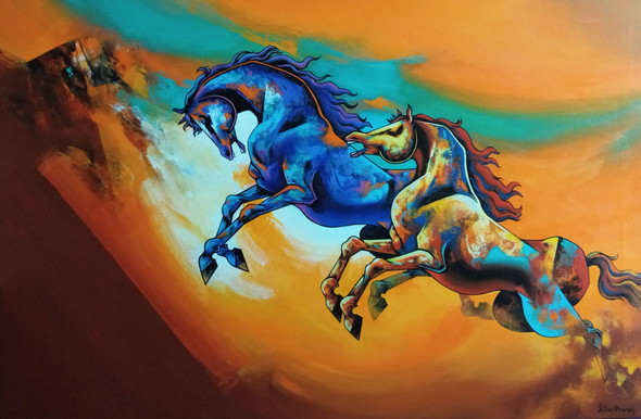 HORSE 3  (ART_6663_38332) - Handpainted Art Painting - 36in X 24in