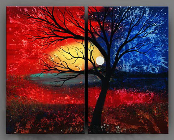 tree,night,moon,lonely tree,red,forest,painting og tree,abstract