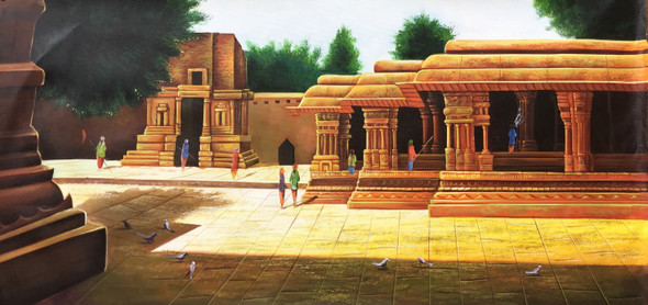 Temple painting (ART_6706_38946) - Handpainted Art Painting - 30in X 48in