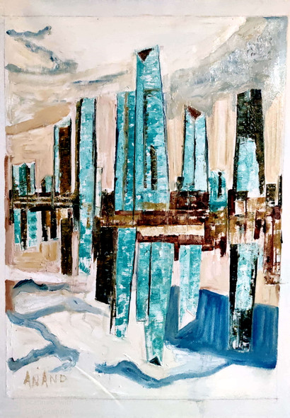 MANHATTAN WORLD TRADE CENTER (ART_6175_38857) - Handpainted Art Painting - 32in X 42in