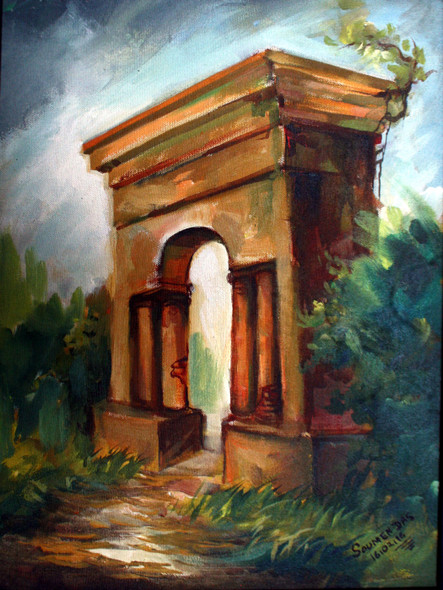 Old Temple (ART_6744_39111) - Handpainted Art Painting - 12in X 16in
