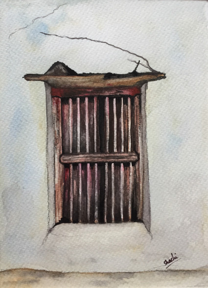 A Window to past (ART_6659_39317) - Handpainted Art Painting - 5in X 7in