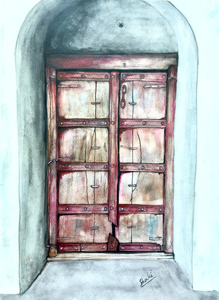 Door to the Fort (ART_6659_39162) - Handpainted Art Painting - 11in X 15in