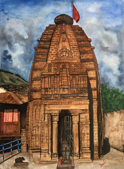 Gauri Sankar Temple  (ART_6659_39157) - Handpainted Art Painting - 11in X 15in