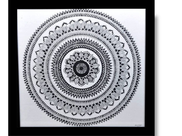 Meditative Handmade Mandala Artwork (ART_6833_39629) - Handpainted Art Painting - 19in X 18in