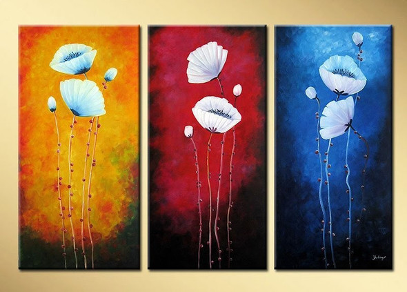 flower, abstract, three flowers, red,blue, yellow, bunch of flowers