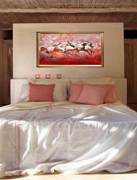 25Horse09 - 40in X 30in,25Horse09_4030,Red, Pink, Horse, Racing, Speed,Orange,Rs.4990,Latest Collection;Equestrian Art and Wildlife;By Orientation and Size/Horizontal/Large (33in to 40in);Full Collection