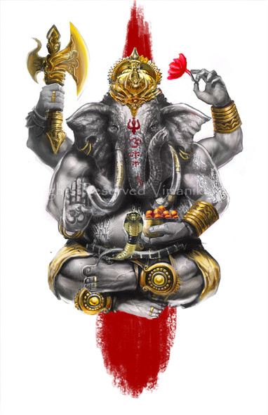 Ganesh Mudra (PRT_6900_40571) - Canvas Art Print - 30in X 46in