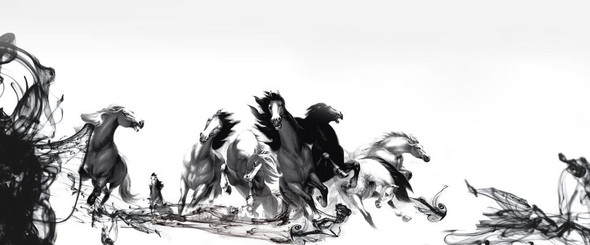 The Running Horses (PRT_1308) - Canvas Art Print - 41in X 17in