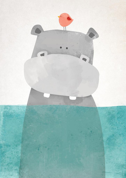 Hippo In Water (PRT_1345) - Canvas Art Print - 21in X 29in