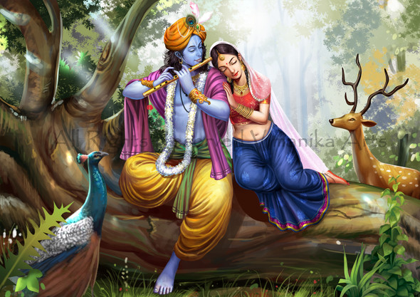 Radha Krishna (PRT_6900_40685) - Canvas Art Print - 34in X 24in