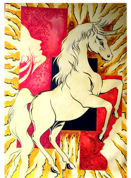 Dreams3 white horse (ART_236_40648) - Handpainted Art Painting - 18in X 30in