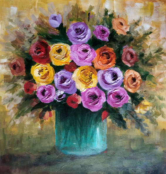Flower vase (ART_6872_40792) - Handpainted Art Painting - 16in X 16in
