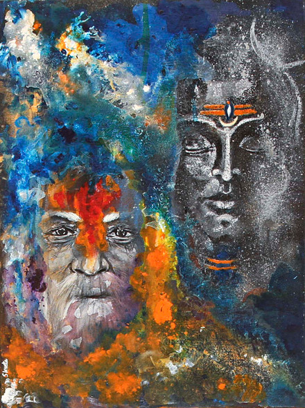 Seeking Shiva (ART_6584_37829) - Handpainted Art Painting - 18in X 24in