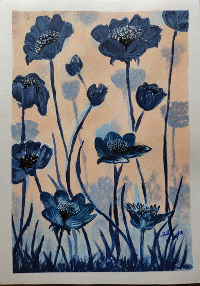 Blue Poppy - beauty and success (ART_5614_40926) - Handpainted Art Painting - 8in X 11in