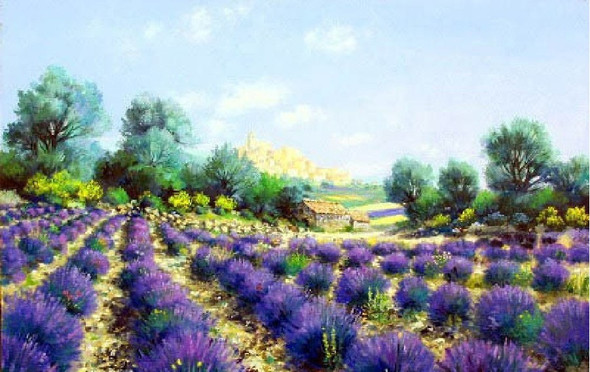 Lavender Field - Handpainted Art Painting - 36in X 24in