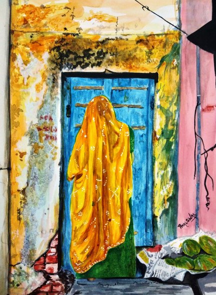 THE CLOSED DOOR: DISAPPOINTMENT OR NEW OPPORTUNITY (ART_4493_41814) - Handpainted Art Painting - 12in X 16in
