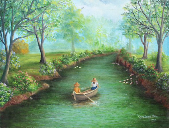 Buy Forest River (ART_5839_73626) - Handpainted Art Painting - 16 in X 24in  Handmade Painting by Tejal Bhagat. Code:ART_5839_73626 - Paintings for Sale  online in India.