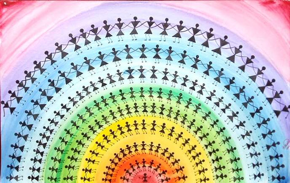 Warli art (ART_1403_41806) - Handpainted Art Painting - 22in X 14in