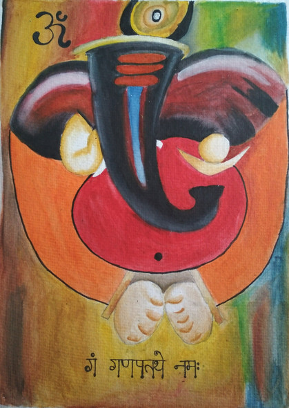 Lord Ganesha (ART_7062_41890) - Handpainted Art Painting - 12in X 18in