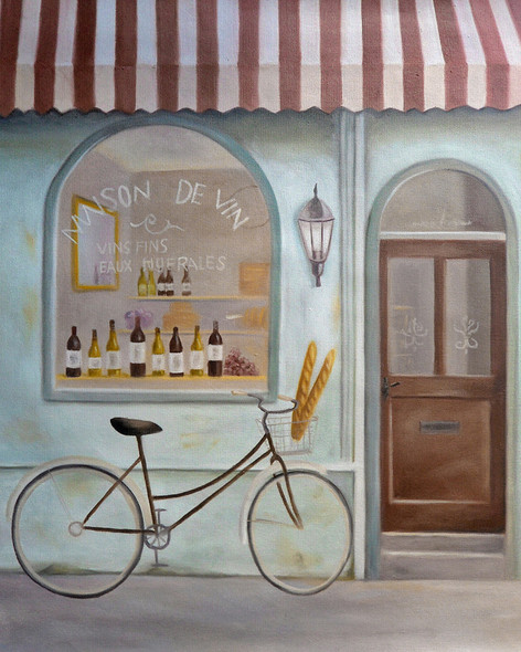 wine shop, shop, cycle, bread,wine , bottles