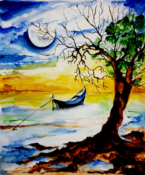 Landscape Scenic Beauty Of Nature (ART_2886_42310) - Handpainted Art Painting - 11in X 12in