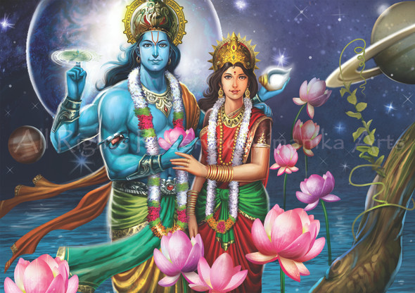 Vishnu Laxmi Vivah (PRT_6900_42593) - Canvas Art Print - 34in X 24in