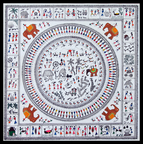 ANCIENT WARLI ARTS ECCENTRICALLY ON HANDMADE PAPER (ART_2050_38054) - Handpainted Art Painting - 17in X 17in