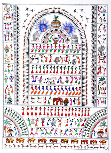 WARLI  ARTS (ART_2050_35749) - Handpainted Art Painting - 22in X 30in