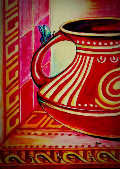 Artistic pot. (ART_5271_42715) - Handpainted Art Painting - 12in X 18in
