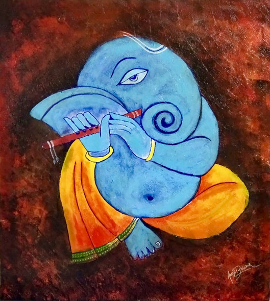 Abstract Ganesha Art (ART_5557_38139) - Handpainted Art Painting - 25in X 26in