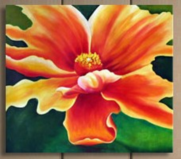 Beauty of Orange Flower - Handpainted Art Painting - 36in X 36in