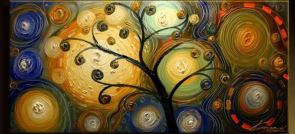 Beauty of Multicolor Tree - Handpainted Art Painting - 48in X 24in