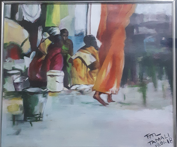 On The Streets (ART_7112_42492) - Handpainted Art Painting - 13in X 12in