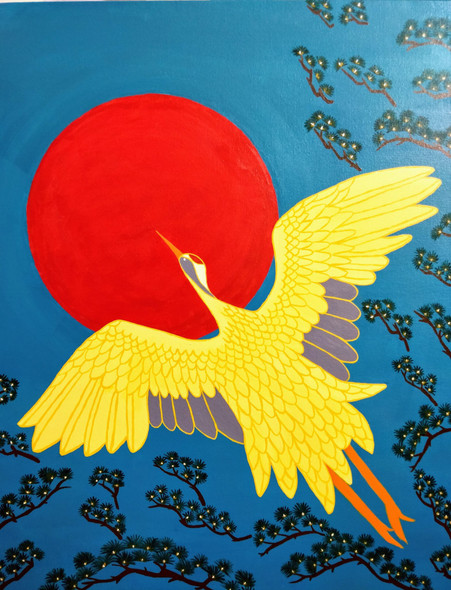 Golden Heron (ART_7138_42727) - Handpainted Art Painting - 24in X 30in