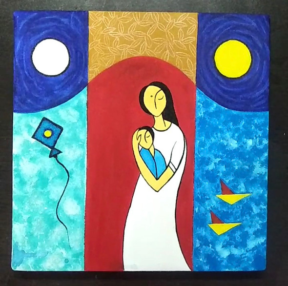Mother's Love (ART_3892_43433) - Handpainted Art Painting - 12in X 12in