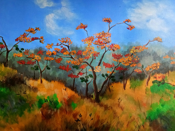 Palash Trees In The Forest (ART_3674_43269) - Handpainted Art Painting - 12in X 9in