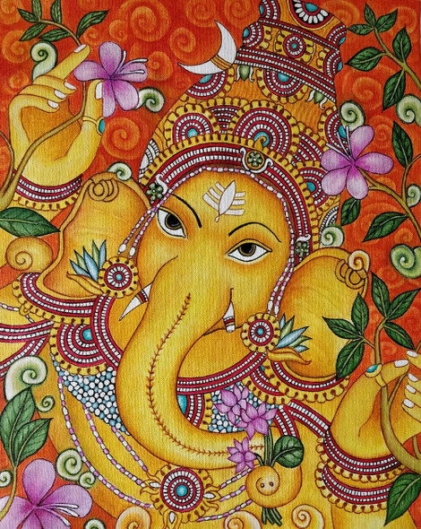 Ganesha mural art (ART_7183_43811) - Handpainted Art Painting - 16in X 20in