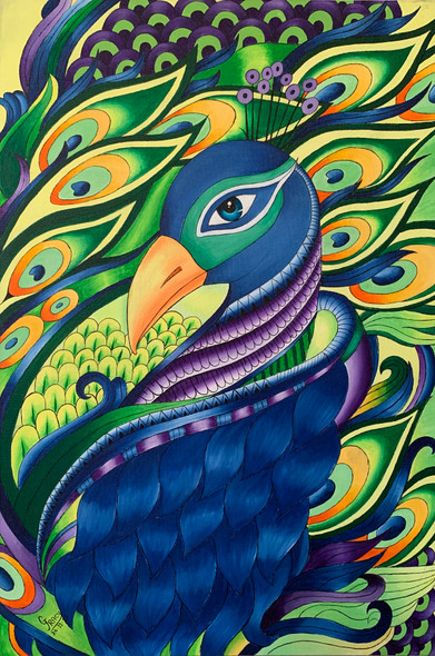 Peacock handmade paintings (ART_7184_43782) - Handpainted Art Painting - 20in X 30in