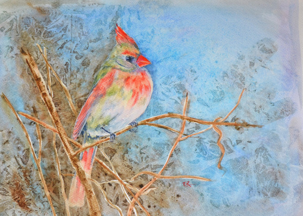 Winter Cardinal (ART_1559_13293) - Handpainted Art Painting - 16in X 12in