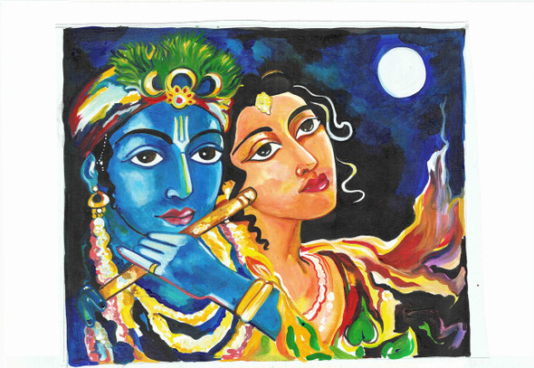 Radha krishna (ART_7193_44158) - Handpainted Art Painting - 19in X 22in