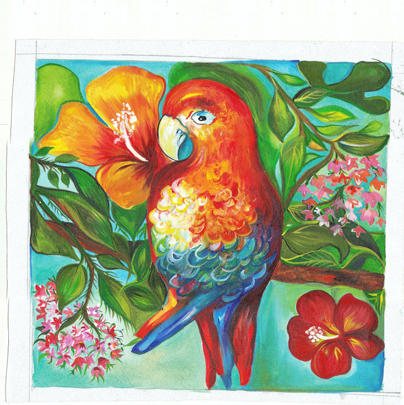 Parrot beauty (ART_7193_44153) - Handpainted Art Painting - 16in X 15in