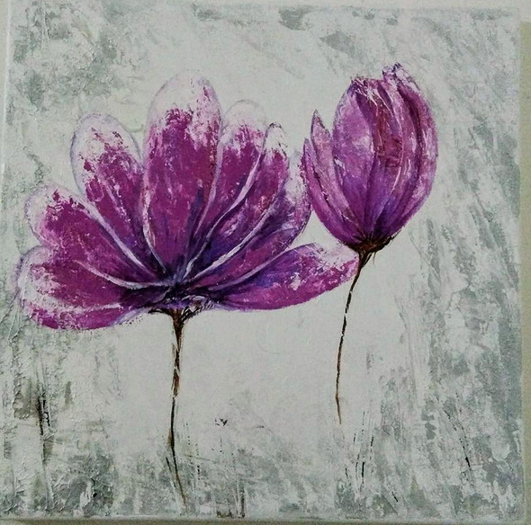 A Beautiful Snow valley purple Flower (ART_3719_44129) - Handpainted Art Painting - 15in X 15in