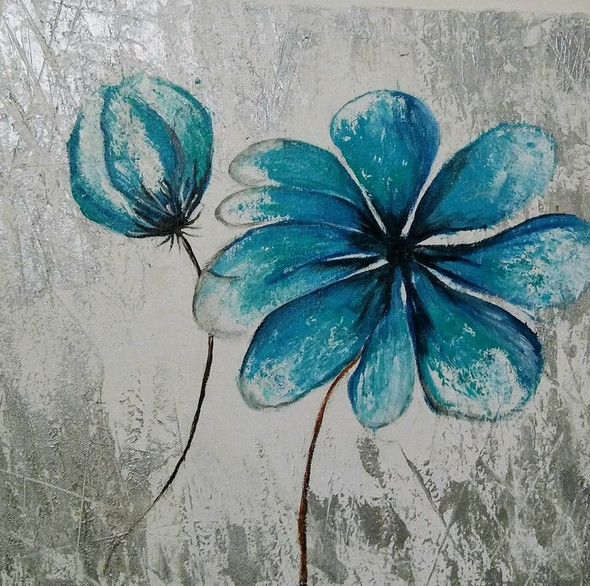 A Beautiful Snow Valley Blue Flower (ART_3719_44128) - Handpainted Art Painting - 15in X 15in